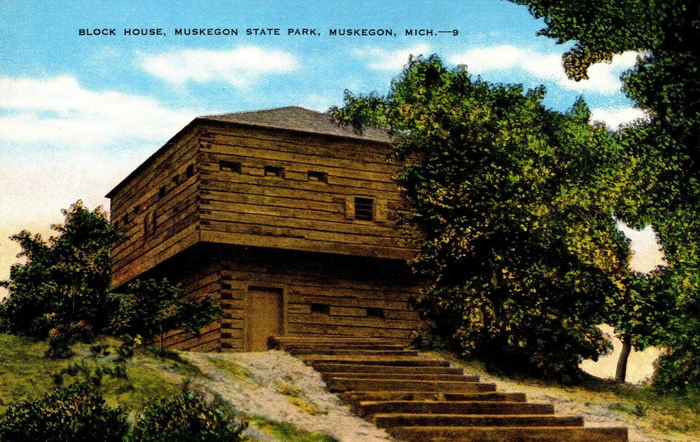 Muskegon State Park Blockhouse - Postcard